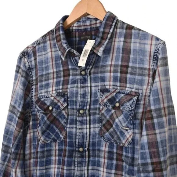 NWT Buffalo Plaid Check Blue Snap Button Dress Shirt Size Large - Picture 3 of 14